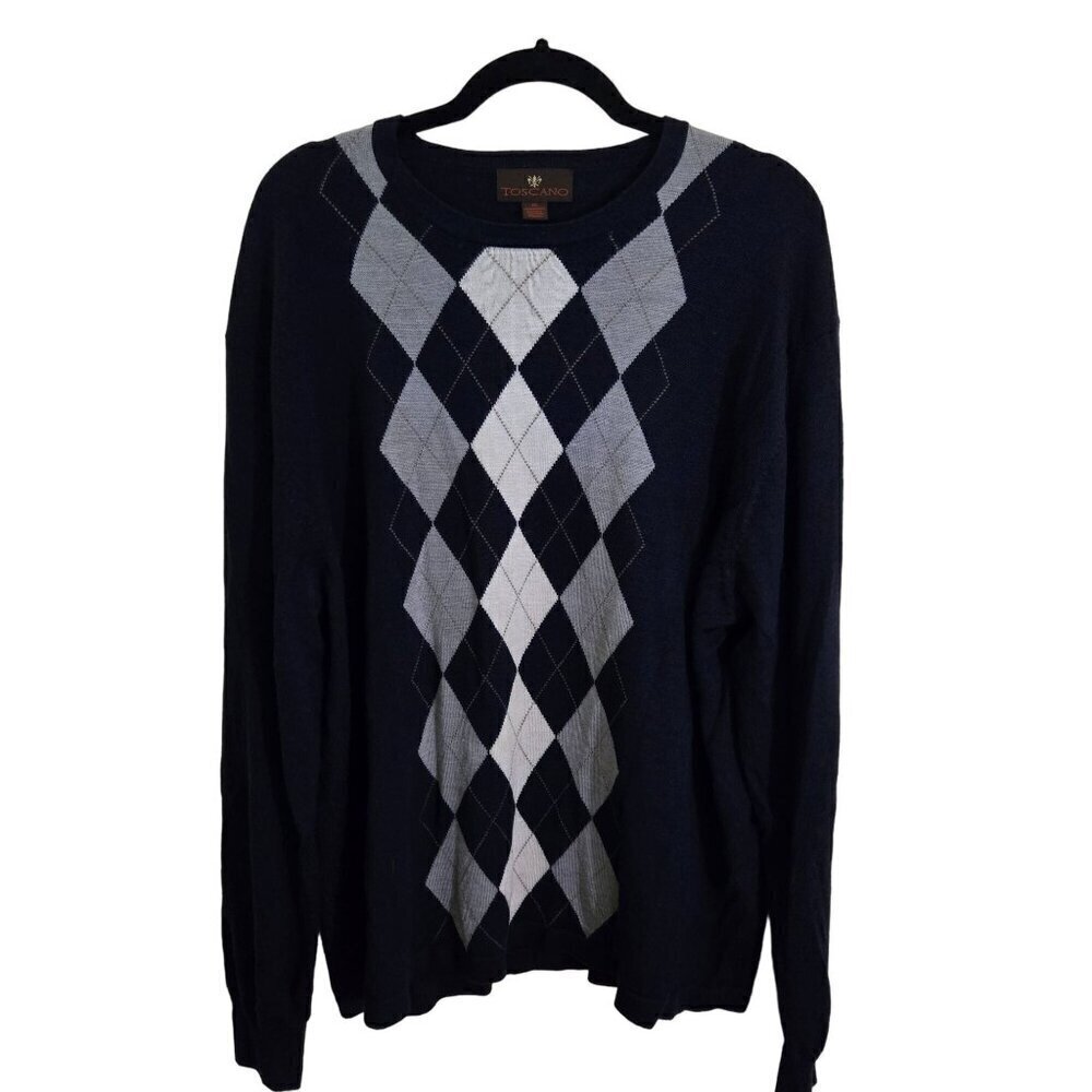Toscano Merino Wool Blend Argyle Crewneck Sweater Size XXL